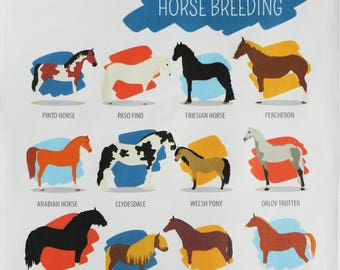 Breeds of Horse -Large Cotton Tea Towel