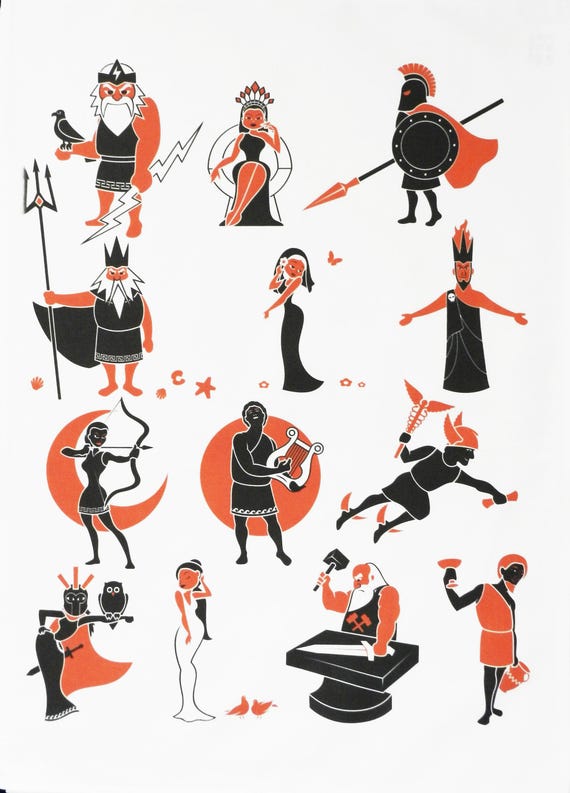 Roman and Greek Gods - Large Cotton Tea Towel