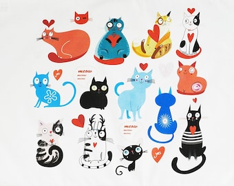 The Colourful Cat Collection- Large Cotton Tea Towel