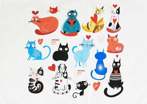 The Colourful Cat Collection- Large Cotton Tea Towel