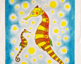 The Seahorse Family large cotton tea towel