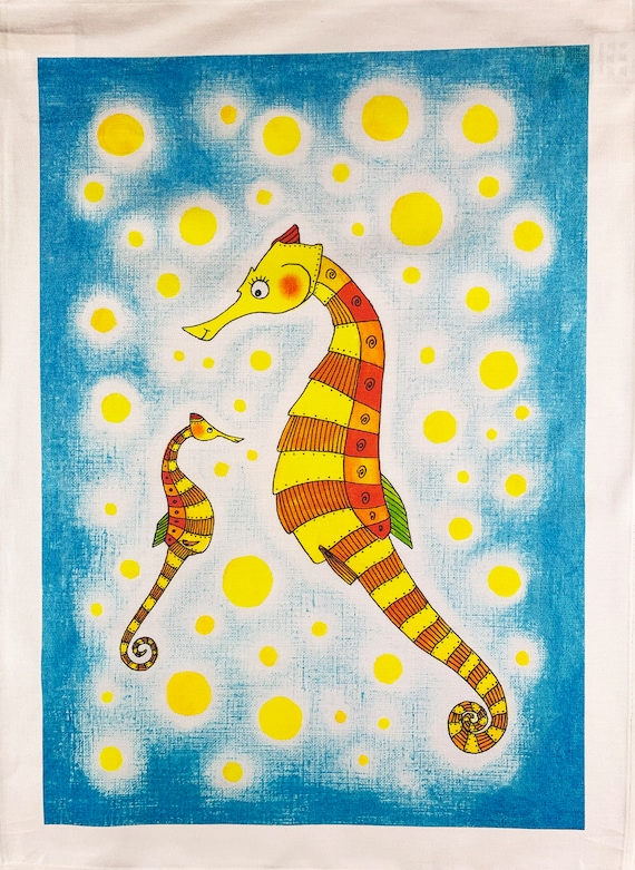 The Seahorse Family large cotton tea towel