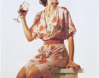 A Wine for the Lady -large cotton tea towel