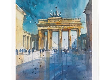 Berlin Germany Cotton Tea Towel – Brandenburg Gate Watercolour Design
