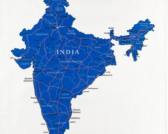 Map of India large cotton tea towel