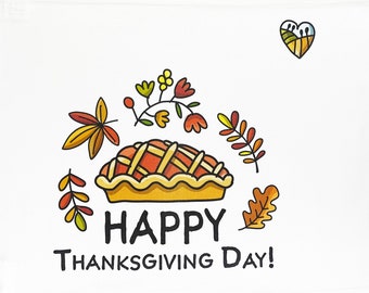 Happy Thanksgiving Day Large Cotton Tea Towel