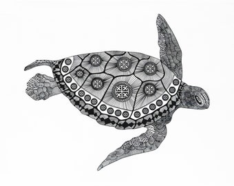 The Zentangle Turtle Large Cotton Tea Towel