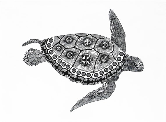 The Zentangle Turtle Large Cotton Tea Towel
