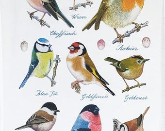 Popular Garden Birds Large Cotton Tea Towel