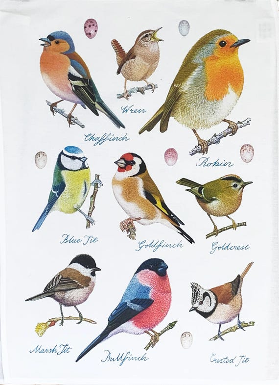 Popular Garden Birds Large Cotton Tea Towel