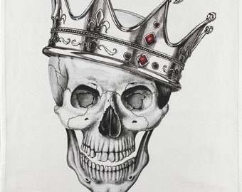King of the Skulls Handdrawn Large Cotton Tea Towel