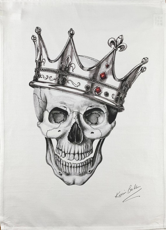 King of the Skulls Handdrawn Large Cotton Tea Towel