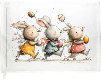 Easter Bunnies Cotton Tea Towel, White, 65 x 47cm, Whimsical Bunny Design