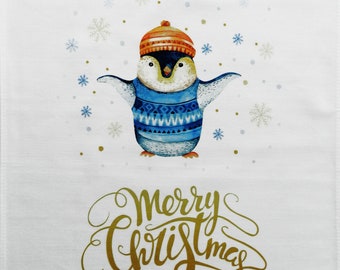 Merry Christmas Penguin - Large Tea Towel