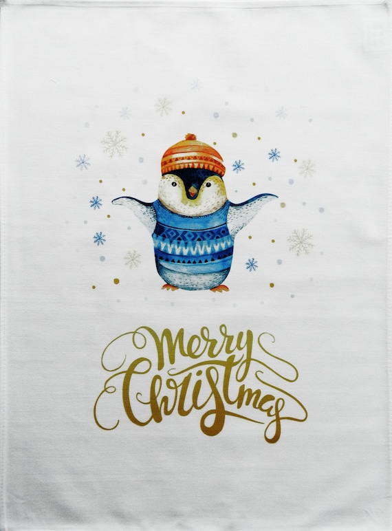 Merry Christmas Penguin - Large Tea Towel