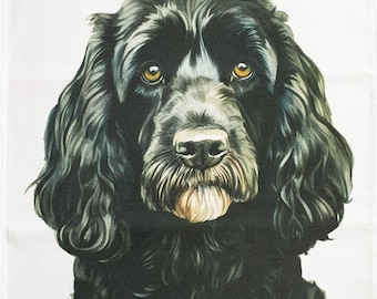 The Black Cockapoo head large cotton tea towel