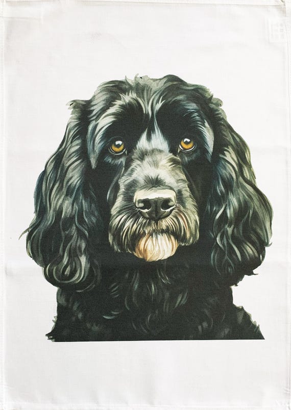 The Black Cockapoo head large cotton tea towel