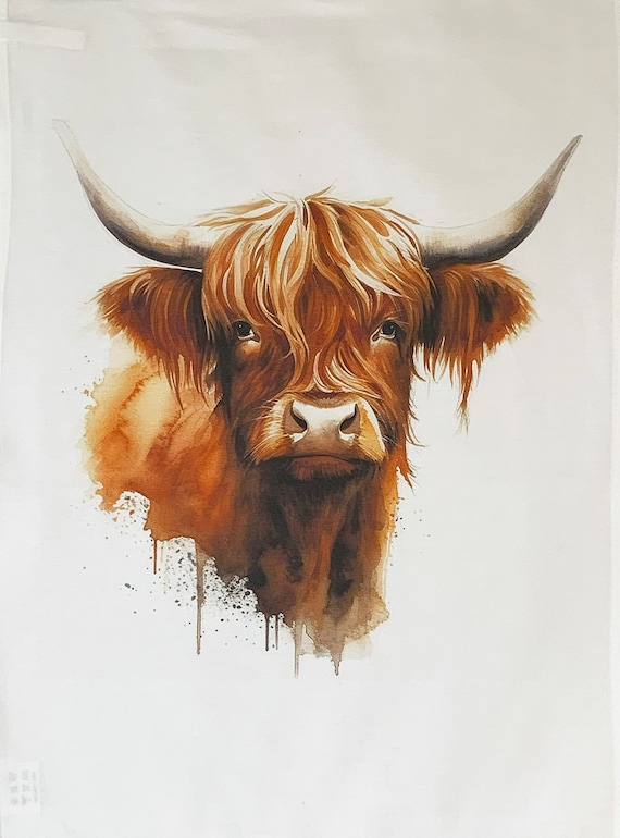 Highland Cow Large Cotton Tea Towel