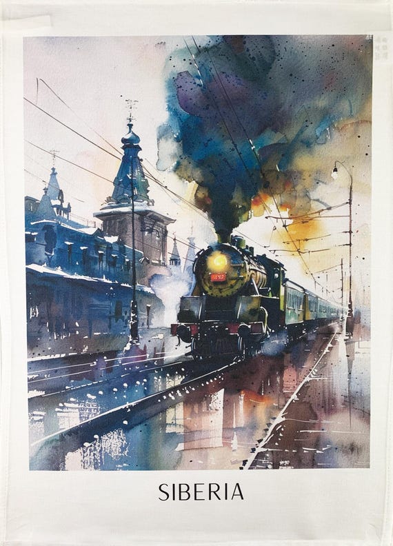 Trans-Siberian Railway large cotton tea towel