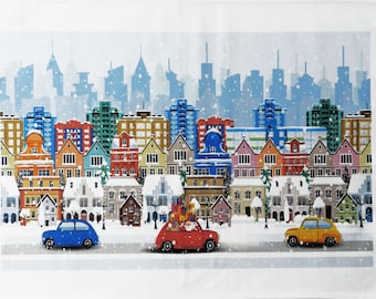 Christmas in Town- Large Tea Towel