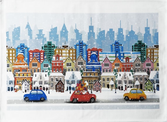 Christmas in Town- Large Tea Towel