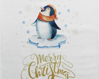 Merry Christmas Penguin - Large Christmas Tea Towel