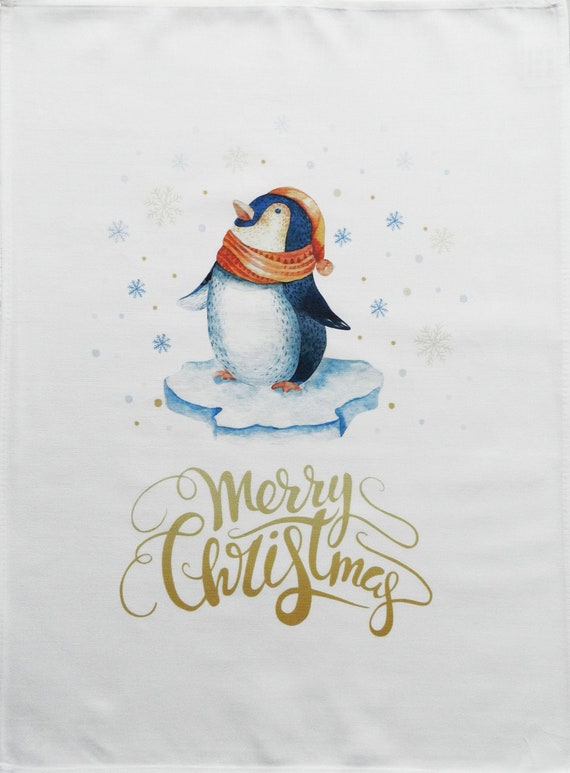 Merry Christmas Penguin - Large Christmas Tea Towel
