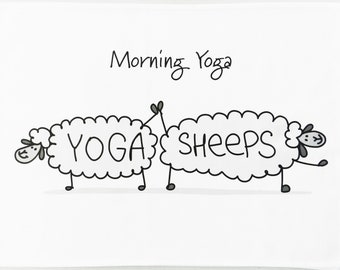 Morning Yoga the sheep way - large Cotton Tea Towel