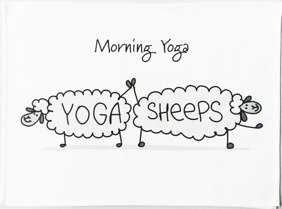 Morning Yoga the sheep way - large Cotton Tea Towel