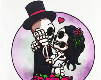Mr and Mrs Sugar Skulls Large Cotton Tea Towel