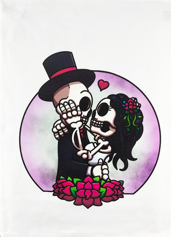 Mr and Mrs Sugar Skulls Large Cotton Tea Towel