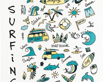 Guide to Surfing - Large Cotton Tea Towel