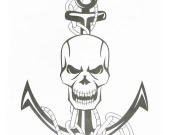 Skull and Anchor Tattoo Design Large Cotton Tea Towel