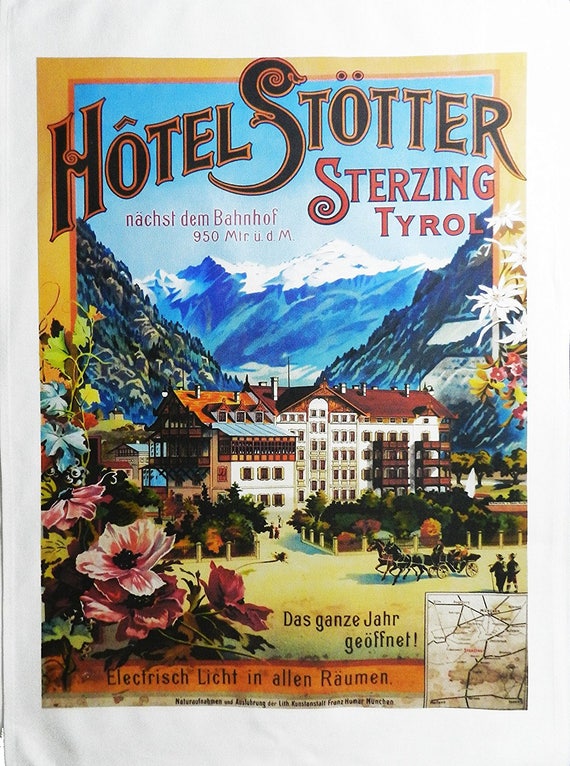 The Tyrol Austria- Retro Style Travel Poster Large Cotton Tea Towel