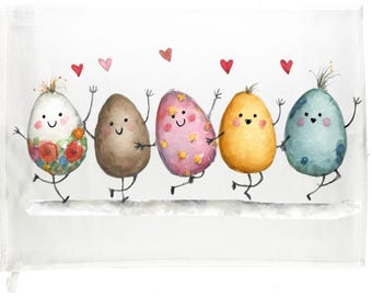 Dancing Easter Eggs Cotton Tea Towel