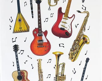 Musical Instruments Collection Large Cotton Tea Towel
