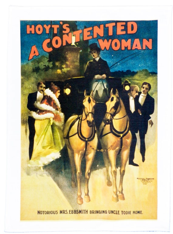 A Contented Woman - Retro Style Theatre Poster Style Large Cotton Tea Towel