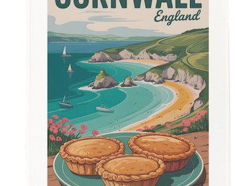 Cornwall England Coastal Travel Tea Towel 100% Cotton, White, 65 x 47 cm