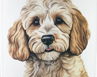 Cockapoo head large cotton tea towel