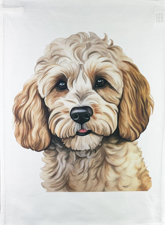 Cockapoo head large cotton tea towel