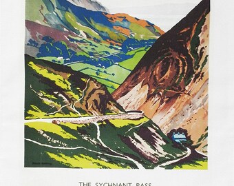 North Wales, The Sychnant Pass- Retro Style Travel Poster Large Cotton Tea Towel