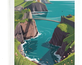 Carrick-a-Rede Cotton Tea Towel, White, Large, 47x65cm,Plain Weave with Hanging Loop