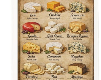 Types of Cheese Cotton Tea Towel – Illustrated Guide