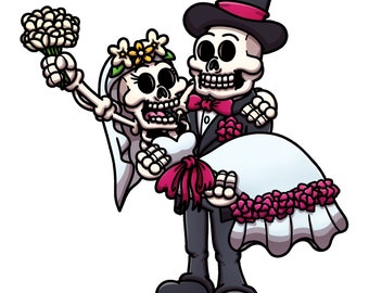 Just Married - Mr and Mrs Goth Large Cotton Tea Towel
