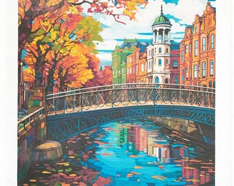 Dublin by sunset large cotton tea towel