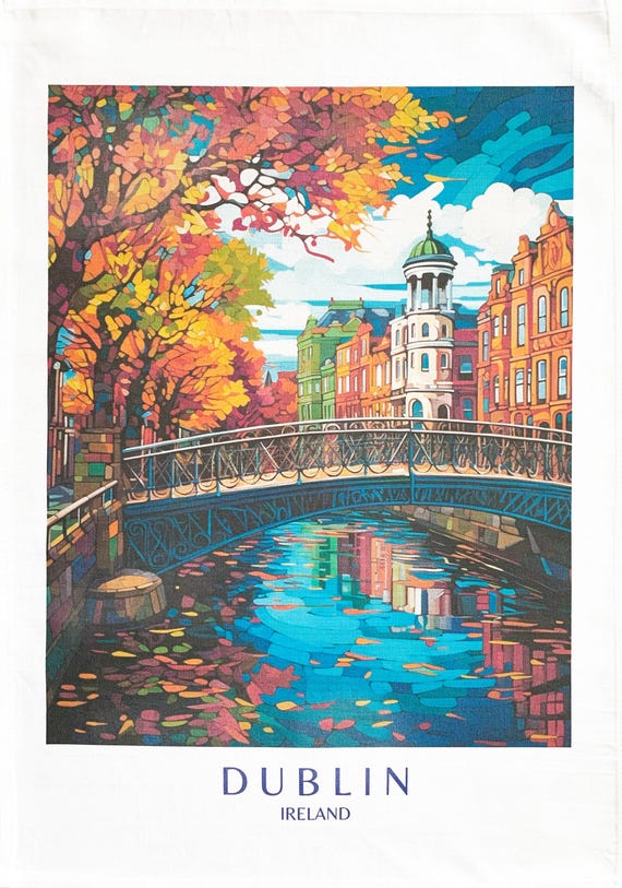Dublin by sunset large cotton tea towel