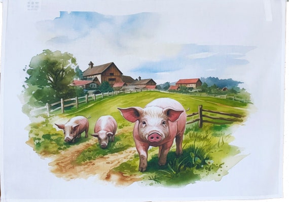 Pigs on the Farm Large Cotton Tea Towel