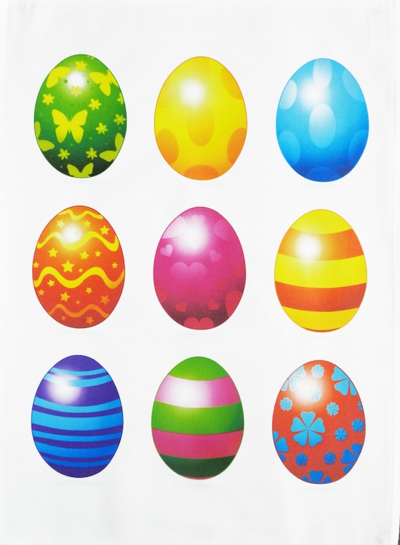 Colourful Easter Egg Design Large Cotton Tea Towel