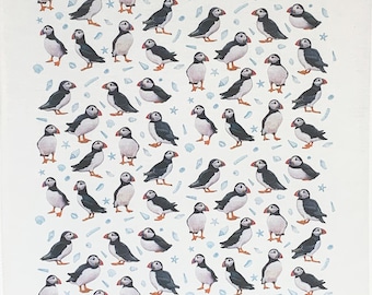 The Puffin Colony Large Cotton Tea Towel