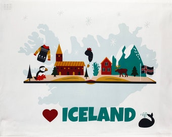 Love Iceland Large Cotton Tea Towel